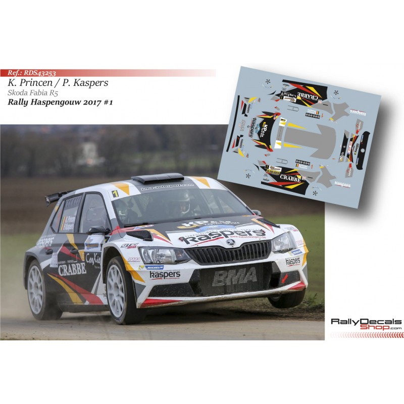 Decal 1/43 - Kris Princen - Skoda Fabia R5 - Rally Haspengouw 2017