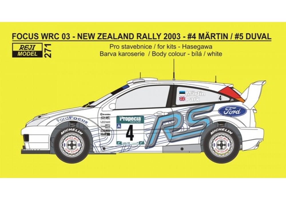 Decal 1/24 - Ford Focus WRC 03 - New Zealand rally 2003 – Märtin #4 / Duval #5