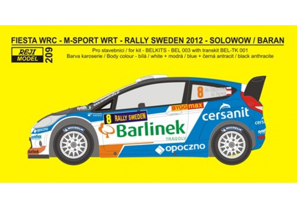Decal 1/24 Reji model - Ford Fiesta WRC - Rally Sweden 2012 - Solowow / Baran