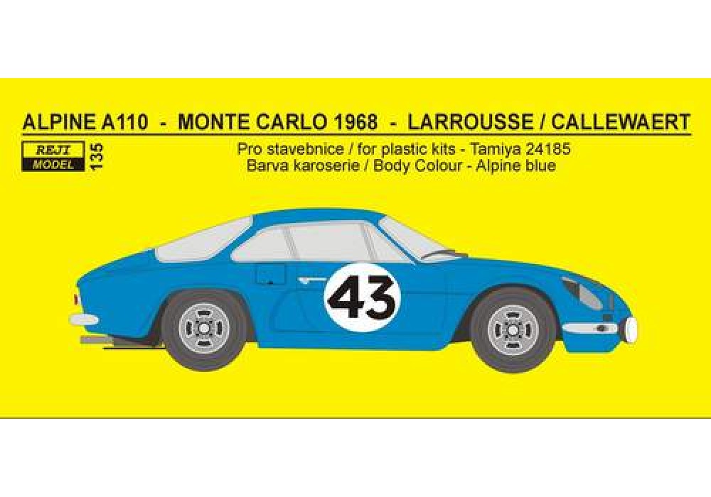 Decal 1/24 Reji model - Alpine A 110 - RMC 1968 or Course 1970