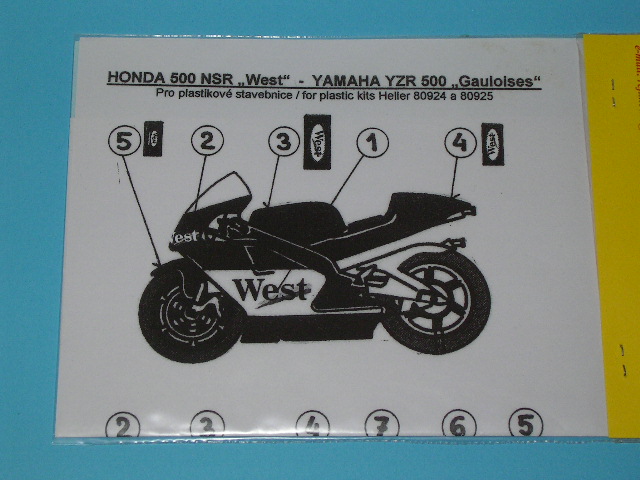 Decal 1/24 Reji model - motobike Honda+Yamaha West / Gauloises sponsor logo 