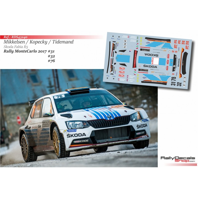 Decal 1/43 - Jan kopecky - Skoda Fabia R5 - Rally Montecarlo 2017