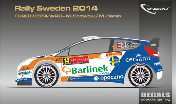 Decal 1/24 MF Zone - Ford Fiesta WRC - Rally Sweden 2014/ M. Solowow