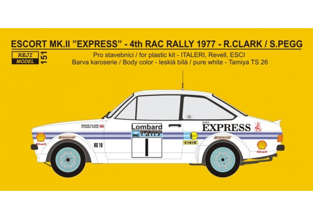 Decal 1/24 - Ford Escort RS 1800 „Express“ - 4th RAC 1977 - Clark / Pegg