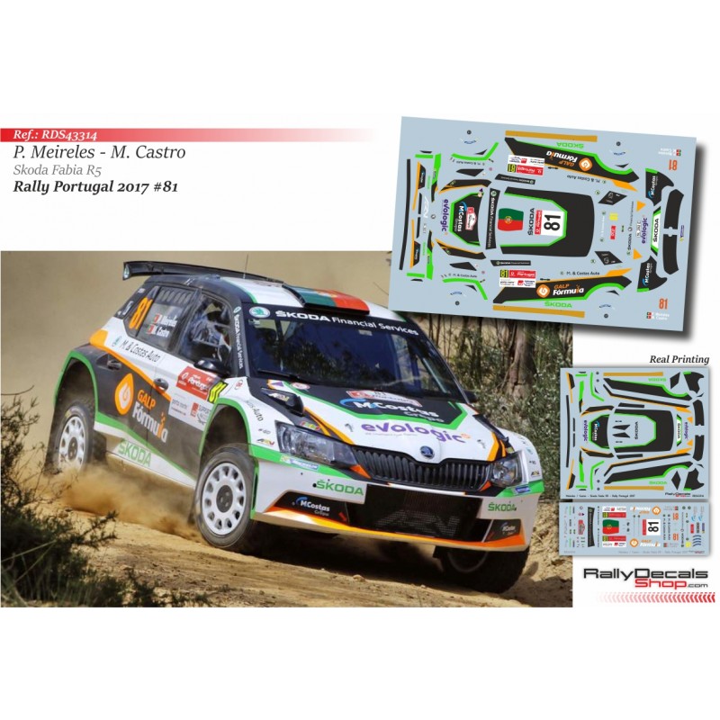 Decal 1/43 - Pedro Meireles - Skoda Fabia R5 - Rally Portugal 2017