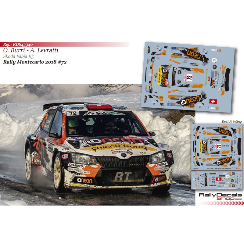 Decal 1/43 - Olivier Burri - Skoda Fabia R5 - Rally Montecarlo 2018