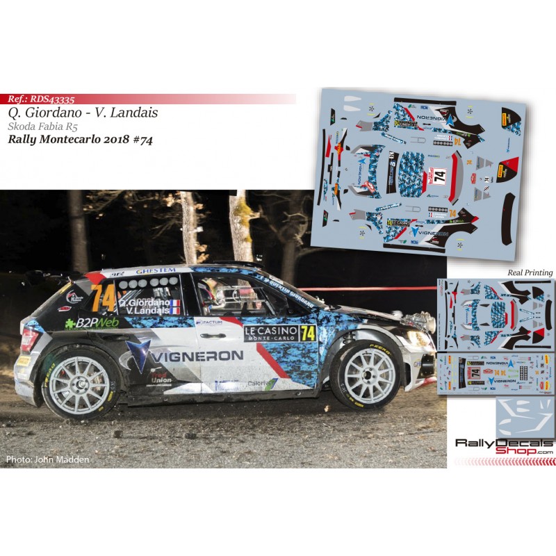 Decal 1/43 - Quentin Giordano - Skoda Fabia R5 - Rally Montecarlo 2018