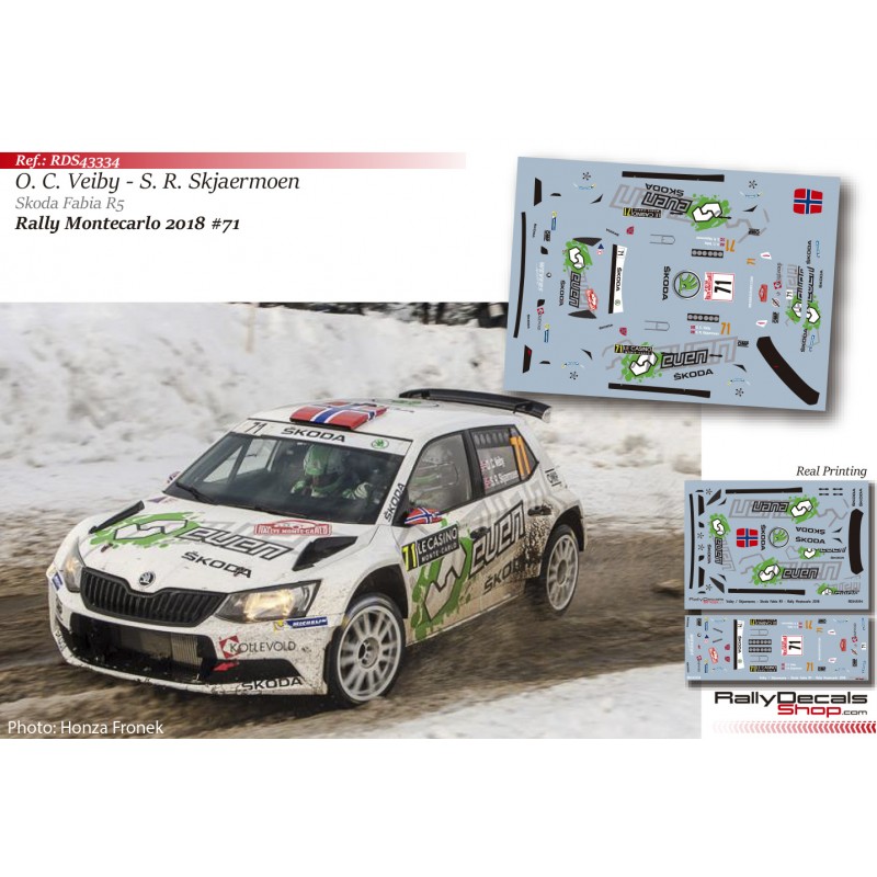 Decal 1/43 - Ole Christian Veiby - Skoda Fabia R5 - Rally Montecarlo 2018