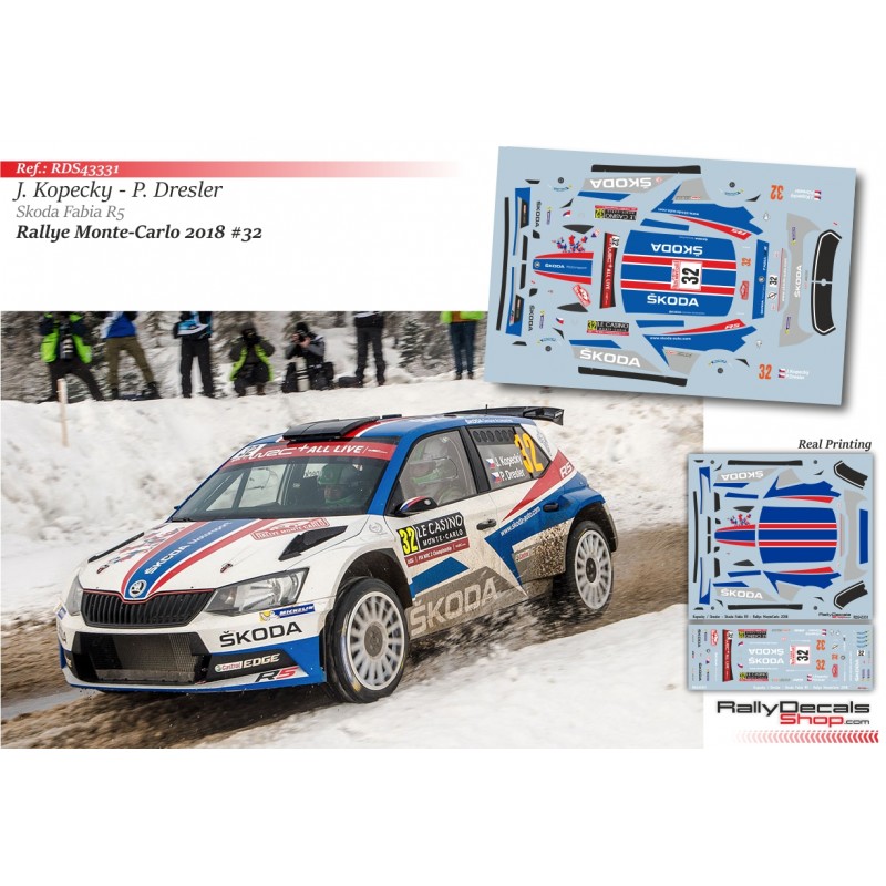 Decal 1/43 - Jan Kopecky - Skoda Fabia R5 - Rally Montecarlo 2018