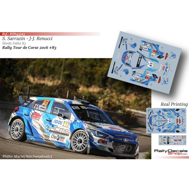 Decal 1/43 - Stephane Sarrazin - Hyundai i20 R5 - Rally Tour de Corse 2016