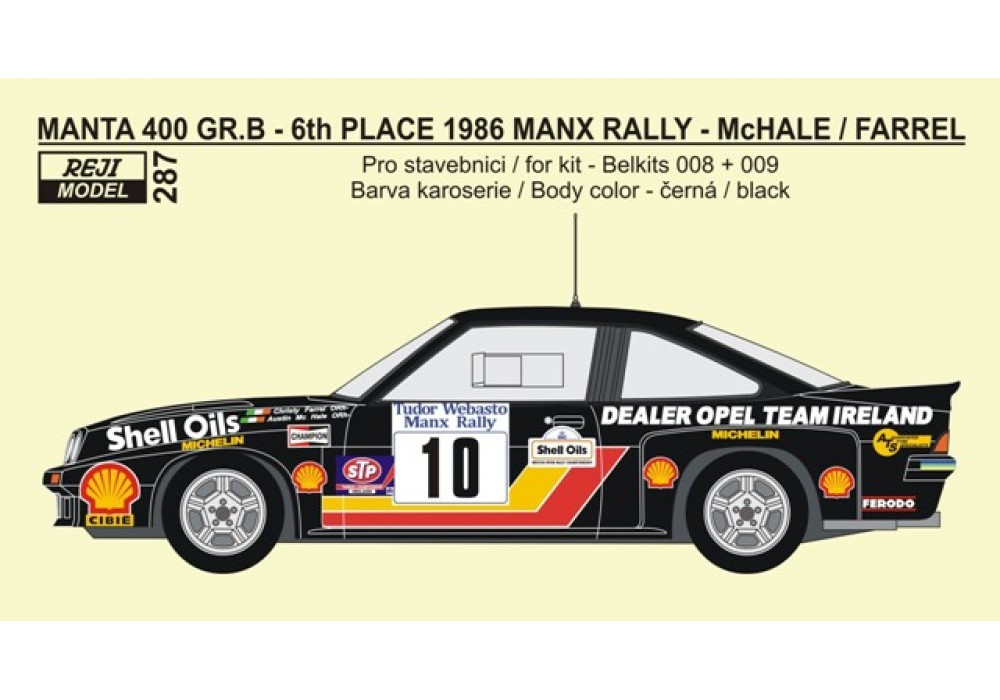 Decal 1/24 - Opel Manta 400 Gr.B - 1986 Tudor Webasto Manx Rally - McHale /