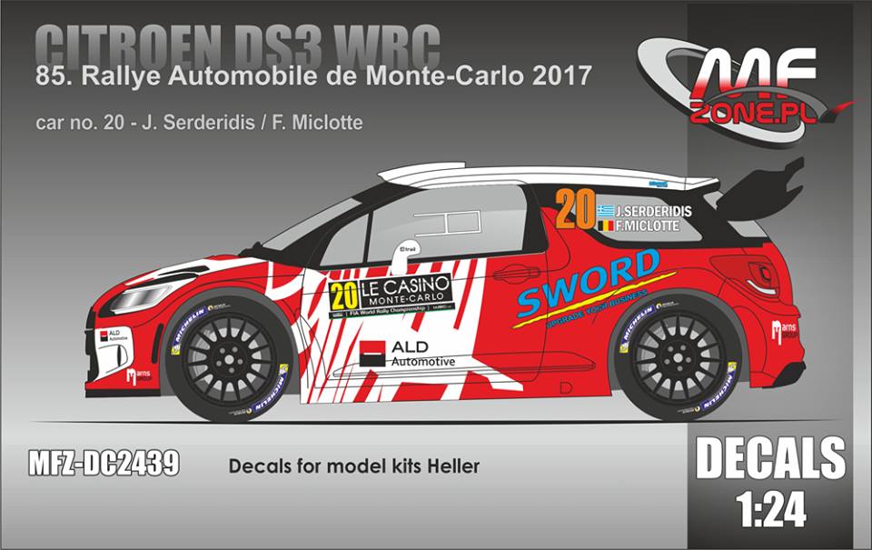 Decal 1/24 MF Zone - Citroen DS3 WRC - Monte Carlo 2017/ Serderidis