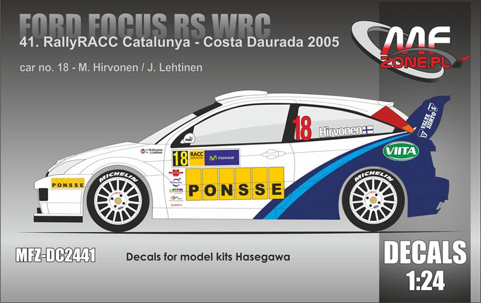 Decal 1/24 MF Zone - Ford Focus RS WRC - Catalunya 2005/ Hirvonen