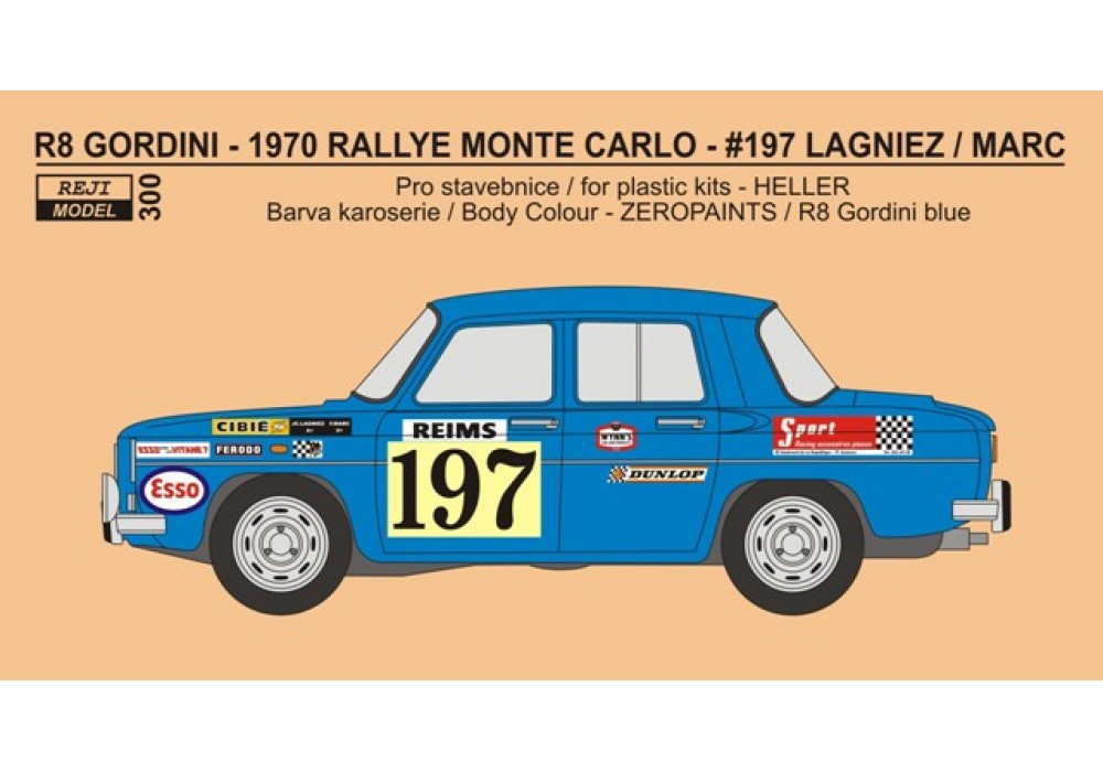 Decal 1/24 - Renault R8 Gordini - Rallye Monte Carlo 1970 - Lagniez / Marc