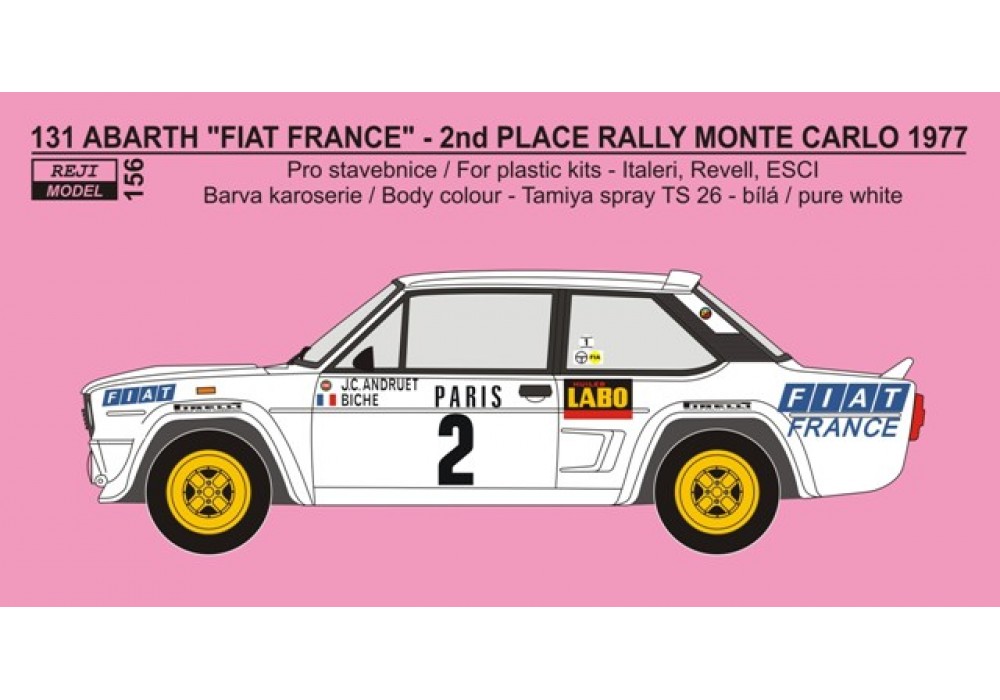 Decal 1/24 Reji model - Fiat 131 Abarth „FRANCE“ - 2nd Rallye Monte Carlo 1977