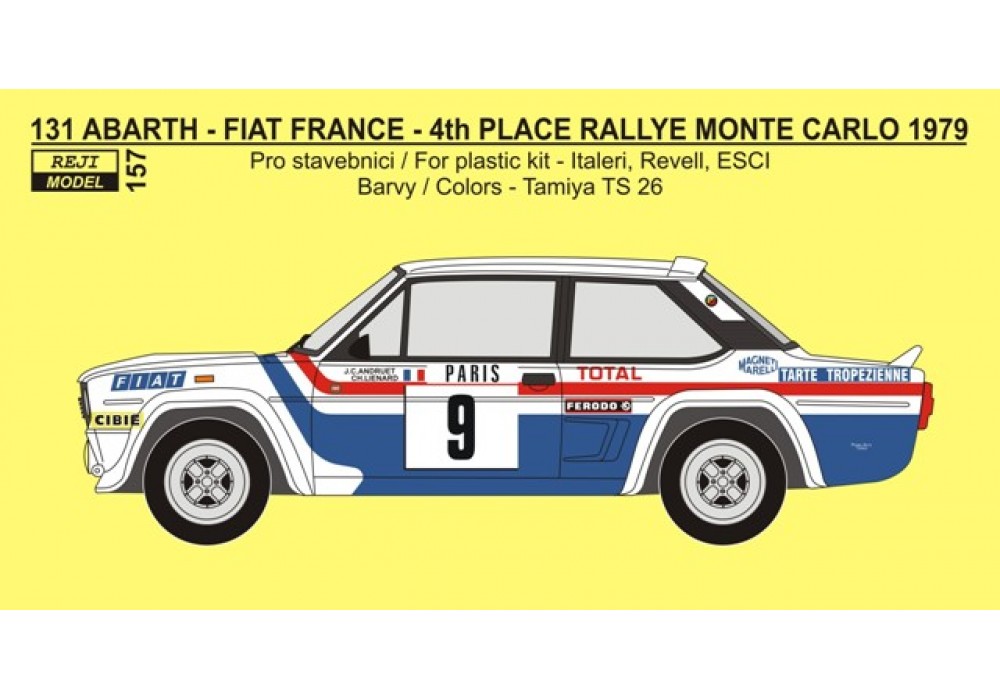 Decal 1/24 Reji model - Fiat 131 Abarth „FRANCE“ - 4th Rallye Monte Carlo 1979
