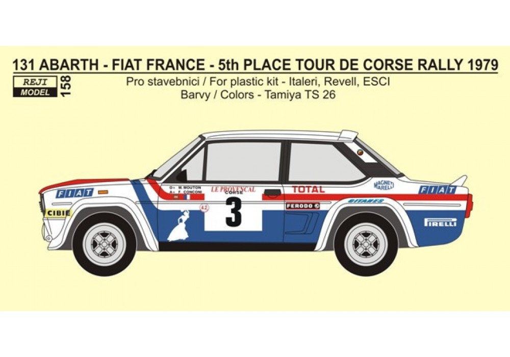 Decal 1/24 Reji model - Fiat 131 Abarth „FRANCE“ - 5th Rallye Tour de Corse 1979