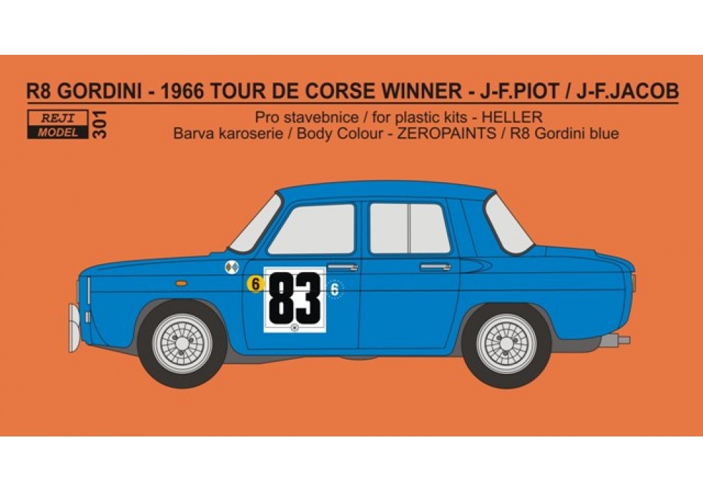 Decal 1/24 - Renault R8 Gordini - Tour De Corse 1966 winner - Piot / Jacob