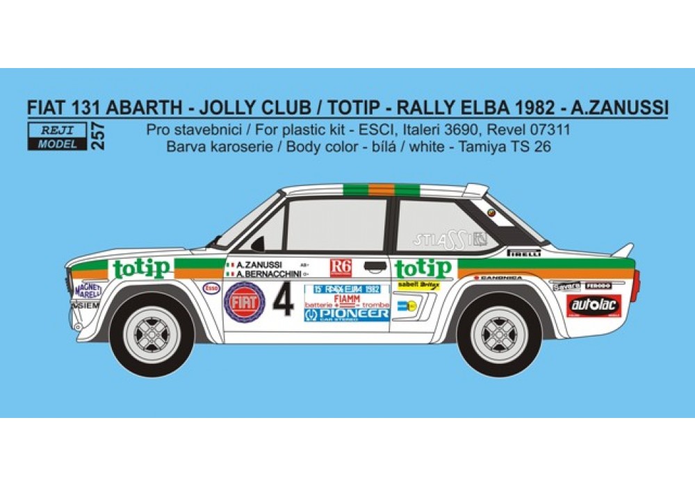 Decal 1/24 - Fiat 131 Abarth "Totip" - Rallye Elba / R.A.C.E. Rally 1982