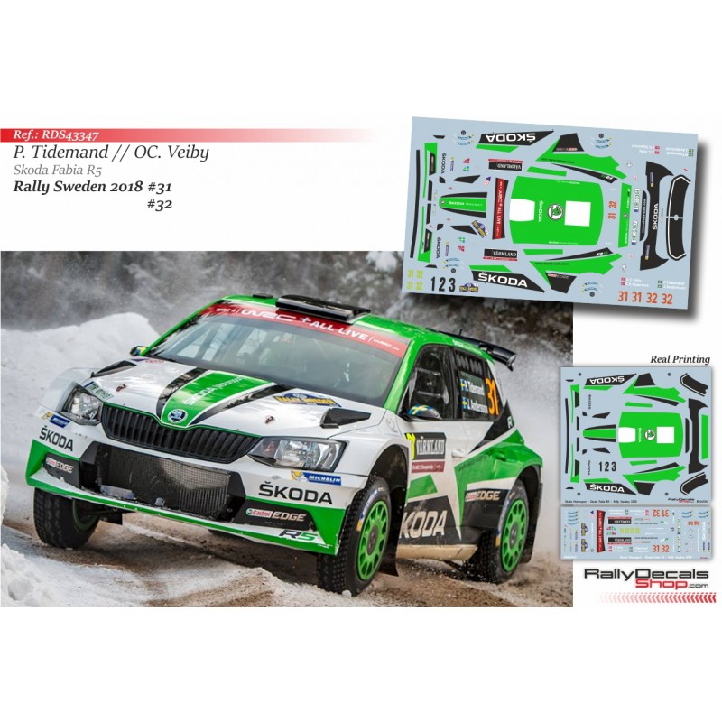 Decal 1/43 - Skoda Motorsport - Skoda Fabia R5 - Rally Sweden 2018