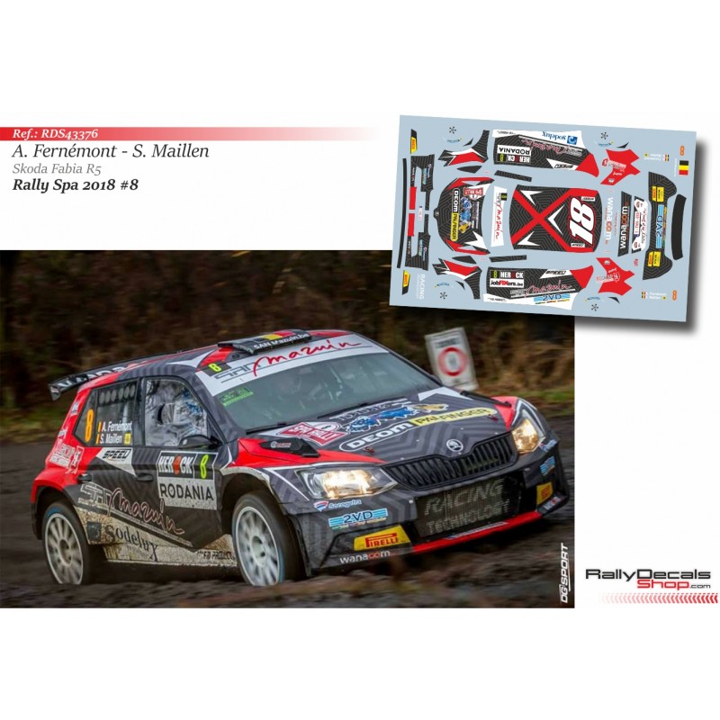 Decal 1/43 - Adrian Fernémont - Skoda Fabia R5 - Rally Spa 2018