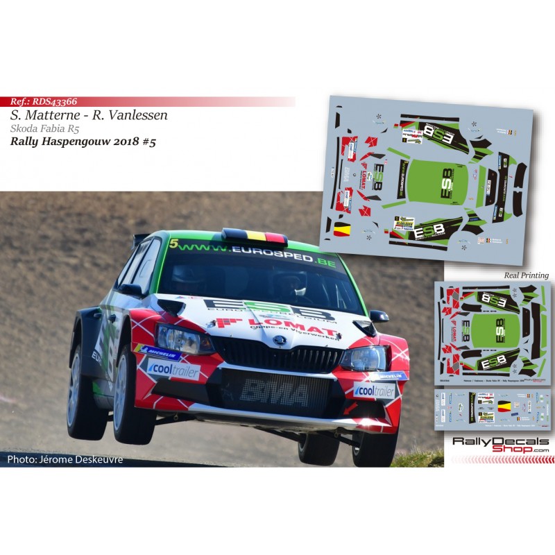 Decal 1/43 - Steve Matterne - Skoda Fabia R5 - Rally Haspengouw 2018