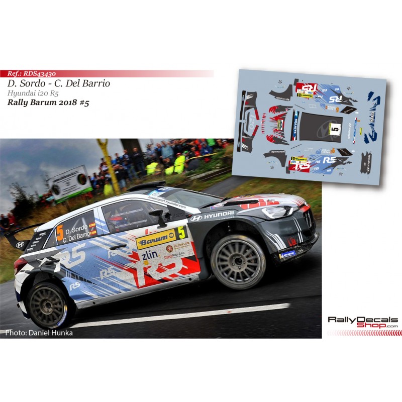Decal 1/43 - Dani Sordo - Hyundai i20 R5 - Rally Barum 2018