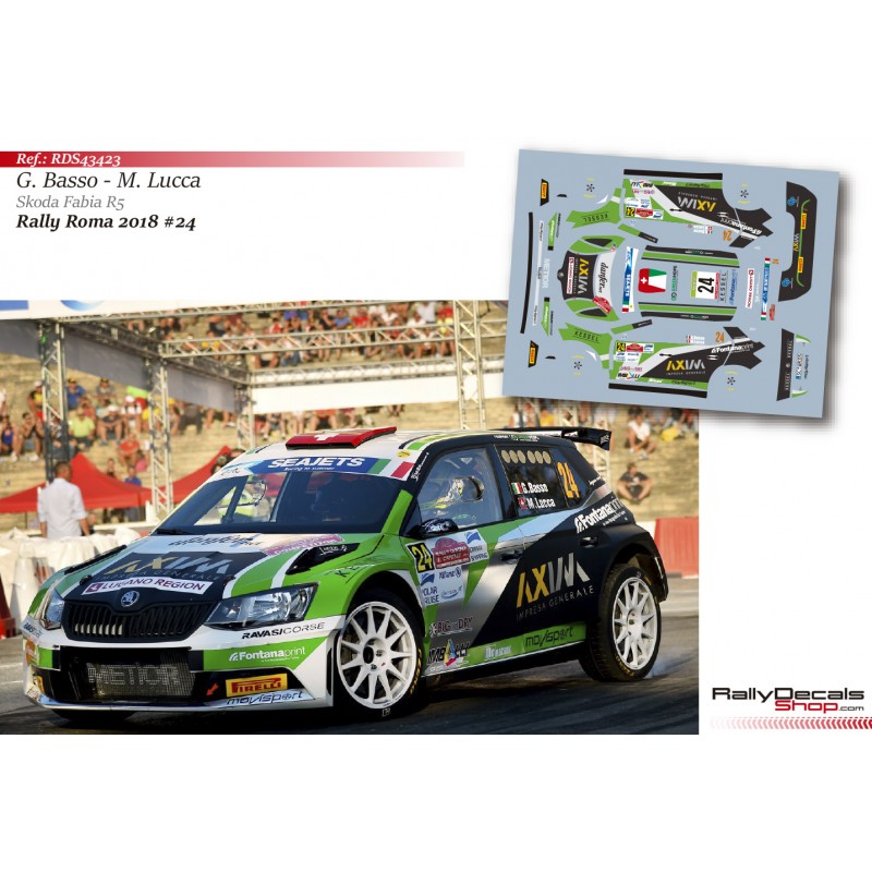 Decal 1/43 - Giandomenico Basso - Skoda Fabia R5 - Rally Roma 2018
