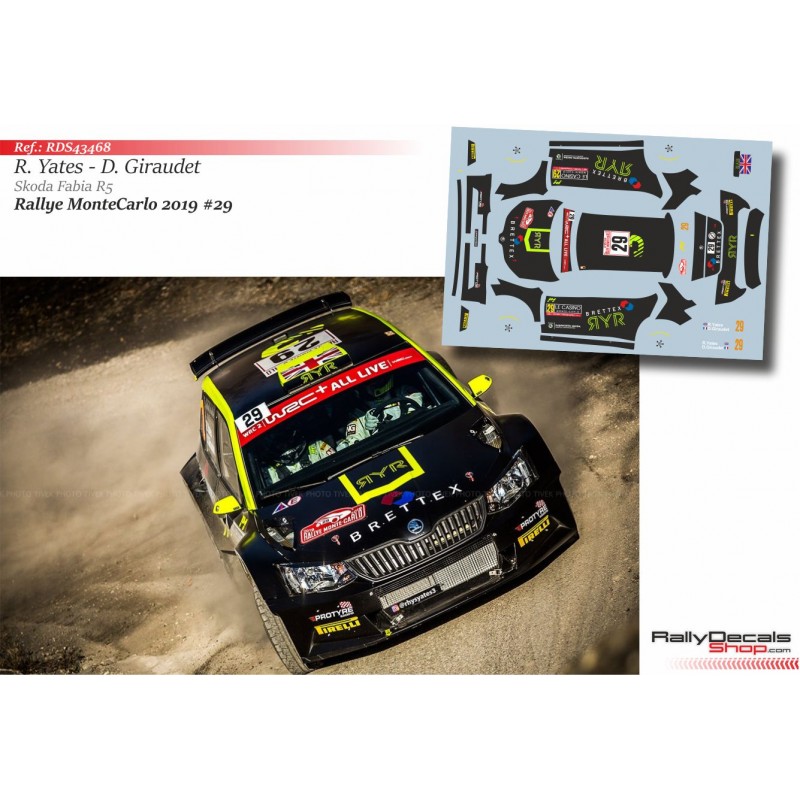 Decal 1/43 - Rhys Yates - Skoda Fabia R5 - Rally Montecarlo 2019