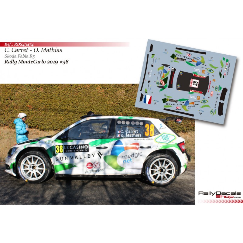 Decal 1/43 - Claude Carret - Skoda Fabia R5 - Rally MonteCarlo 2019