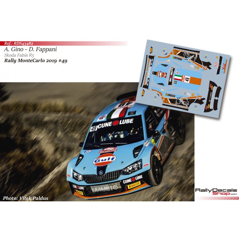 Decal 1/43 - Alessandro Gino - Skoda Fabia R5 - Rally MonteCarlo 2019
