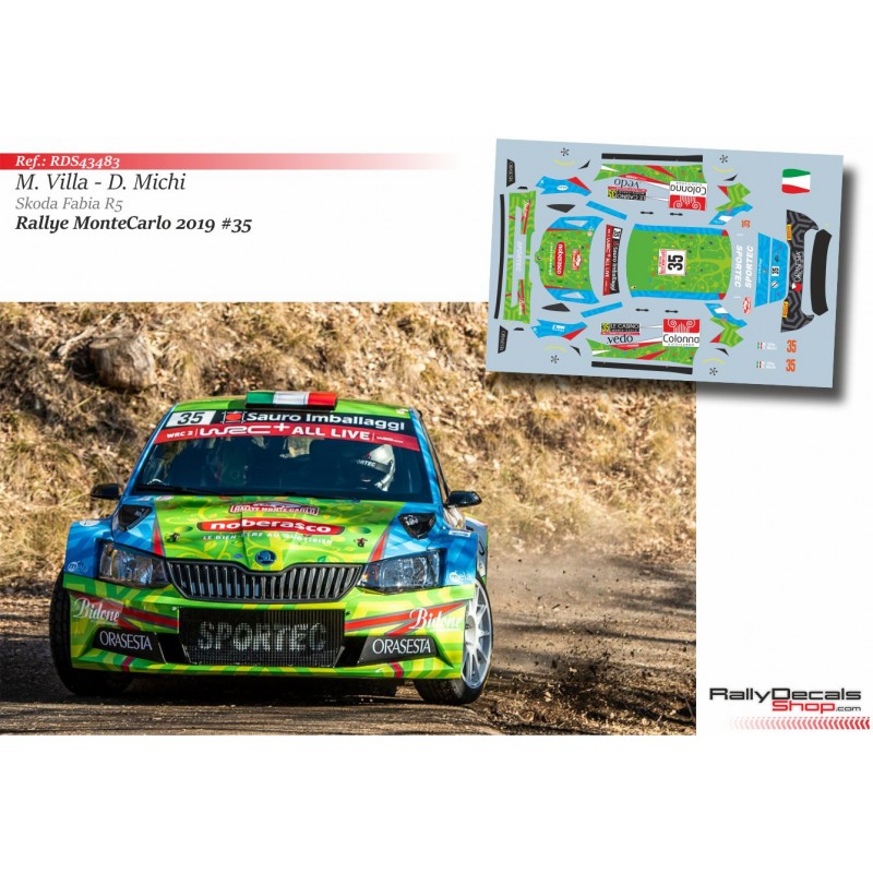 Decal 1/43 - Manuel Villa - Skoda Fabia R5 - Rally MonteCarlo 2019