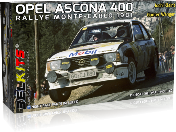 Plastic kit 1/24 - Opel Ascona 400, Rallye Monte Carlo 1981/ J. Kleint