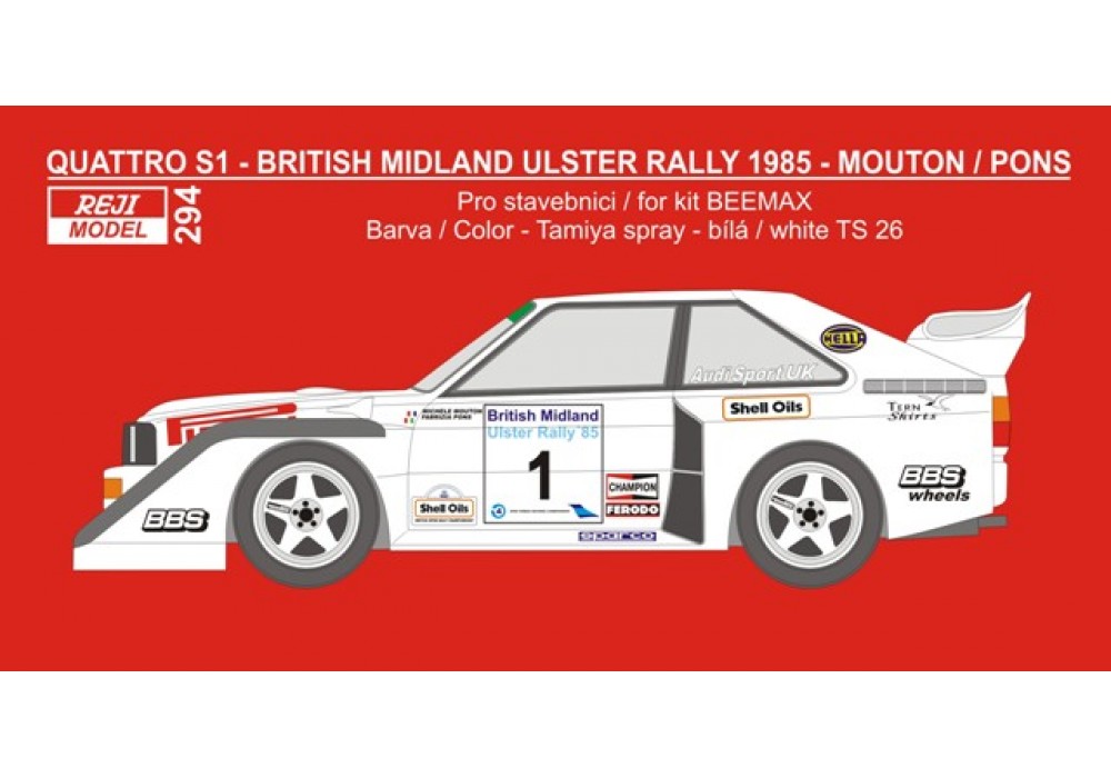 Decal 1/24 - Audi Quattro S1 - British Midland Ulster Rally 1985 - Mouton / Pons