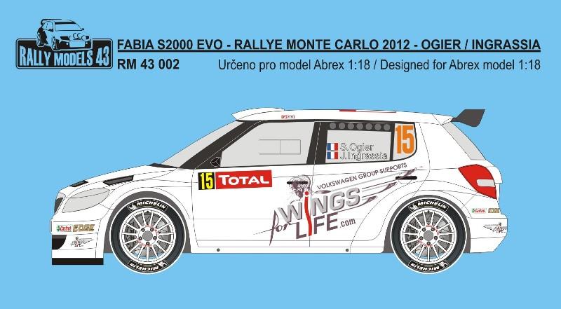 Decal 1/18 - Škoda Fabia S2000 EVO - 2012/ S. Ogier - Ingrassia