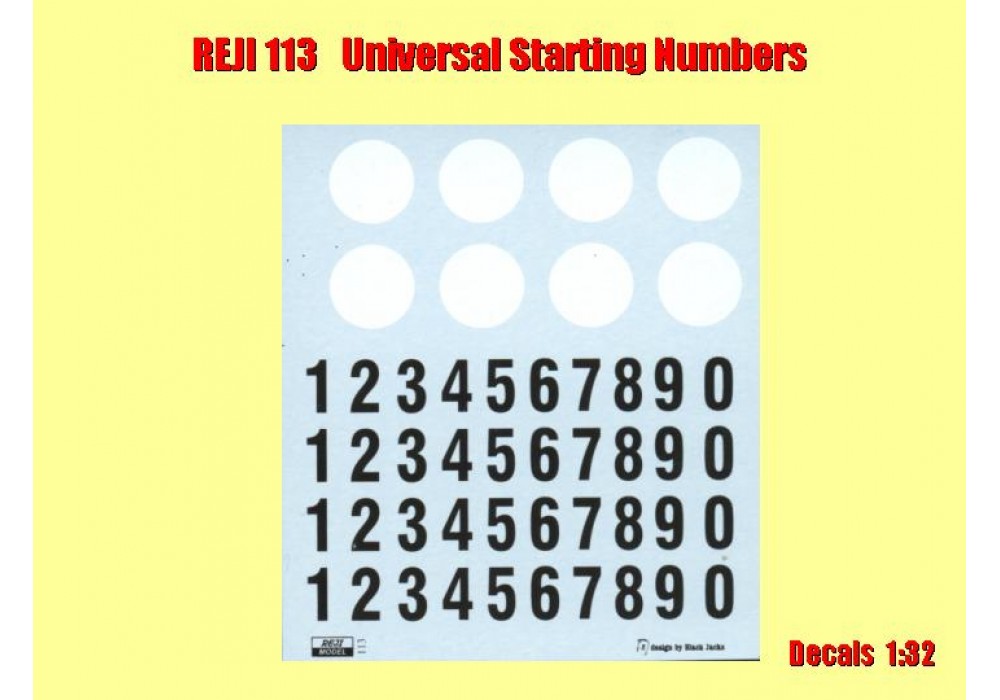 Decal 1/32 Reji model - starting numbers - oldies black with white round plate