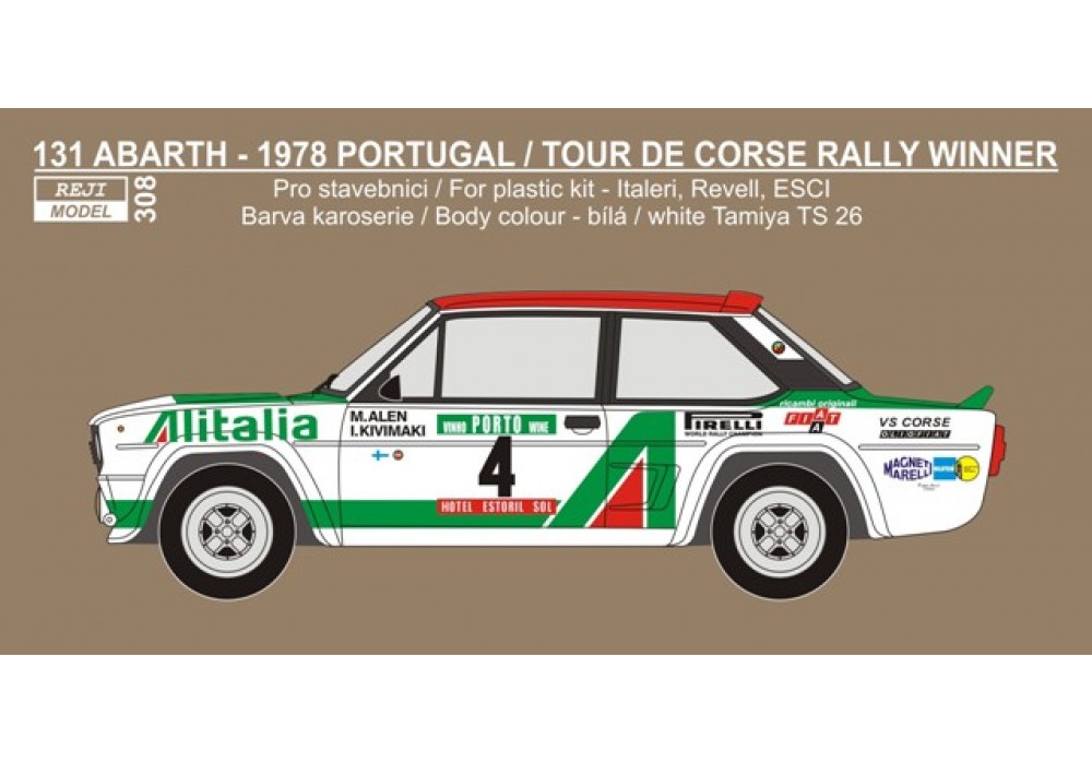 Decal 1/24 - Fiat 131 Abarth „Alitalia“ - 1978 Portugal / Rallye Tour de Corse
