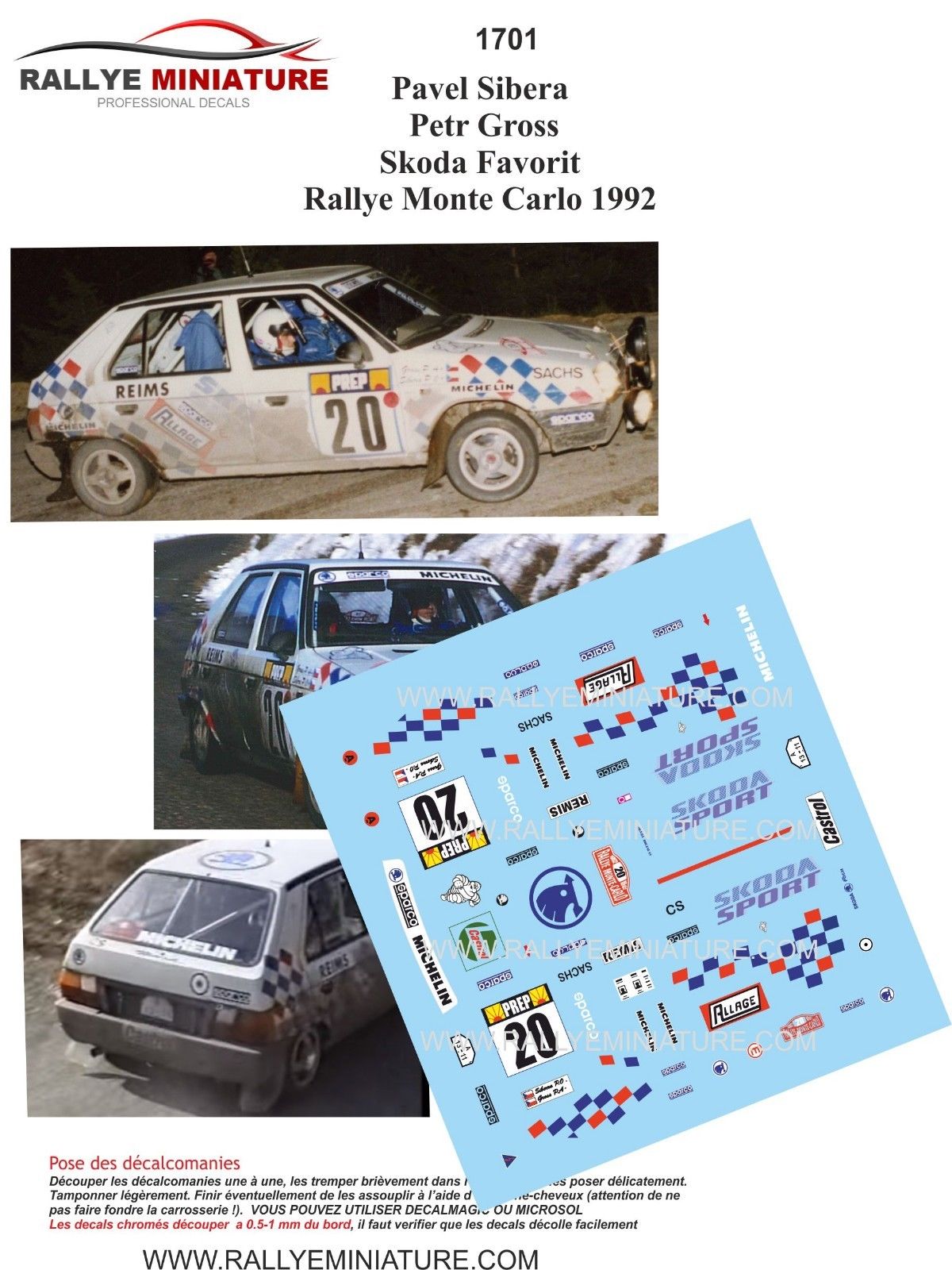 Decals 1/43 Škoda Favorit - Rally Monte Carlo 1992/ Pavel Sibera