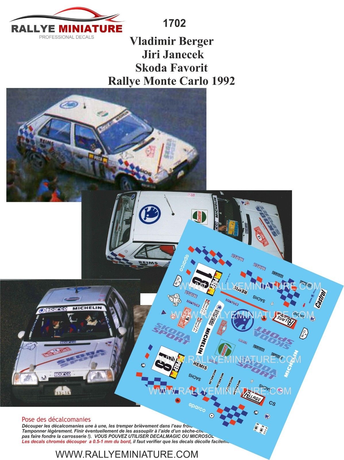 Decals 1/43 Škoda Favorit - Rally Monte Carlo 1992/ V. Berger
