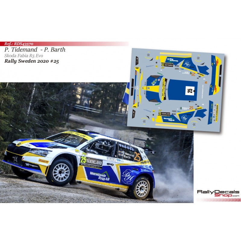 Decal 1/43 - Pontus Tidemand - Skoda Fabia R5 Evo - Rally Sweden 2020