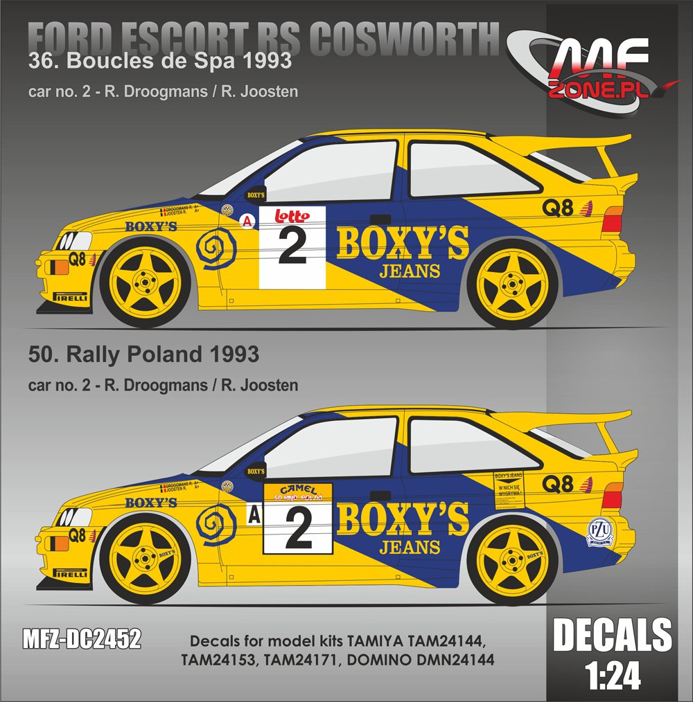 Decal 1/24 MF Zone - Ford Escort RS Cosworth - Spa 93 or Poland 93/ Droogmans