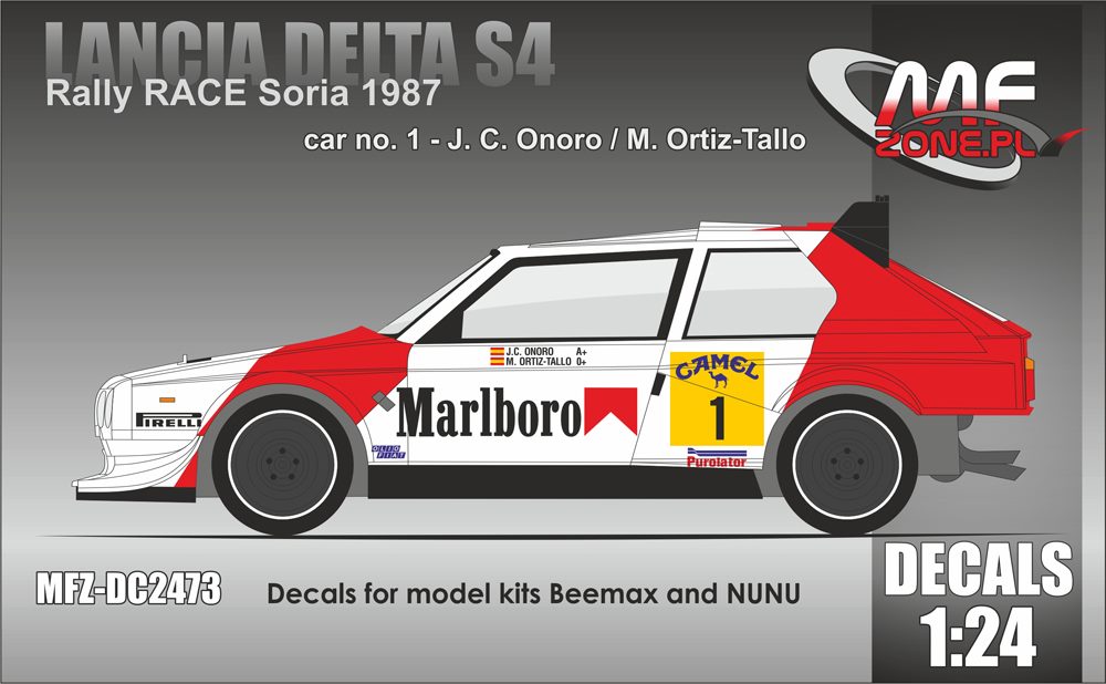 Decal 1/24 MF Zone - Lancia Delta S4 - Rally RACE Soria 1987/ Onoro, Ortiz