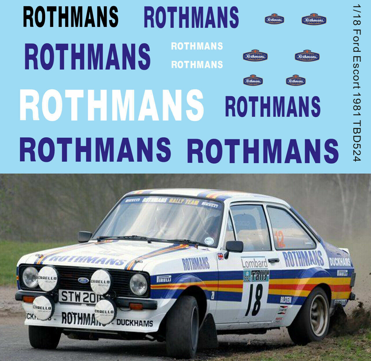 Decals 1/18 "ROTHMANS" - Ford Escort 1981