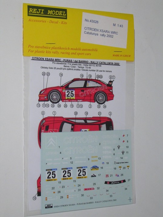 Decal 1/43 Reji Model - Citroen Xsara WRC - Catalunya 02/ Puras