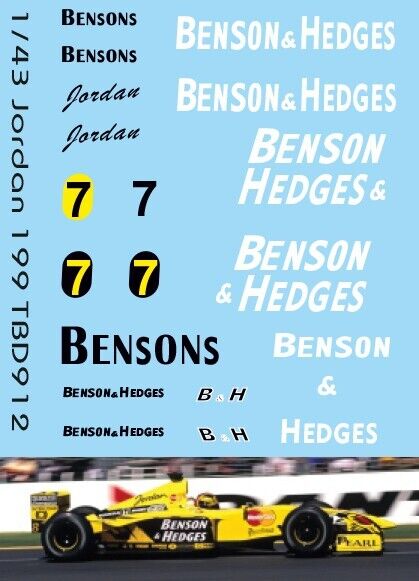 Decals "BENSON" Jordan 199 Hill Harald F1 1999