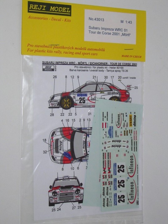 Decal 1/43 Reji Model - Subaru Impreza WRC - Tour de Corse 2001/ A. Mortl