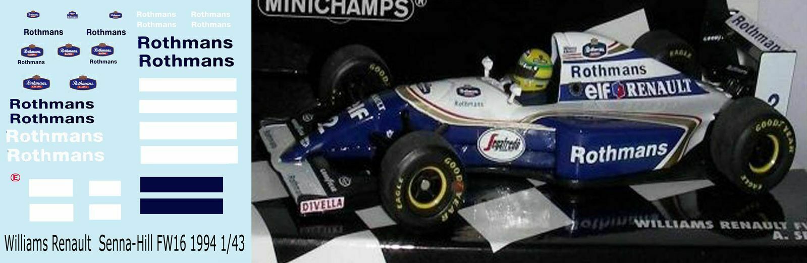 Decals "Rothmans" WILLIAMS RENAULT FW16 SENNA HILL 1994