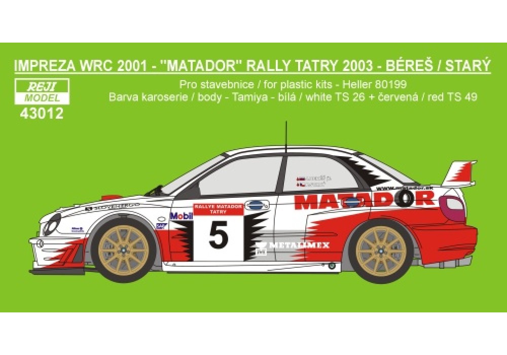 Decal 1/43 Reji Model - Subaru Impreza WRC - Rallye Matador Tatry 2003/ J. Bereš