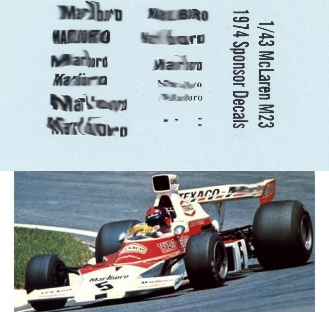 Decals "MARLBORO" - MCLAREN M23 1974  EMERSON FITTIPALDI