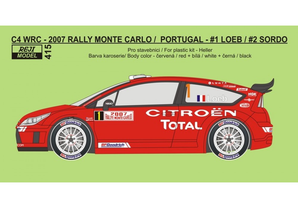 Decal 1/24 - Citroen C4 WRC - Monte Carlo / Portugal 2007 - #1 Loeb / #2 Sordo